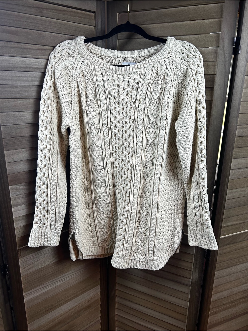 L.L.Bean Signature Women’s Large Cable Knit Cotton Tunic Sweater Cream